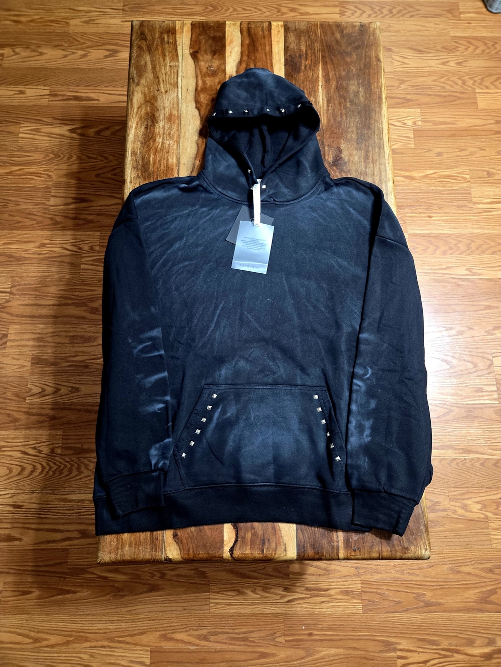Verselli Men's Designer Streetwear Black Studded Pullover Hoodie. Size XL